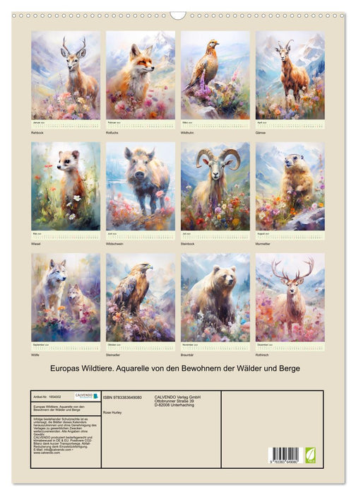 Europas Wildtiere. Aquarelle von den Bewohnern der Wälder und Berge (CALVENDO Wandkalender 2024)