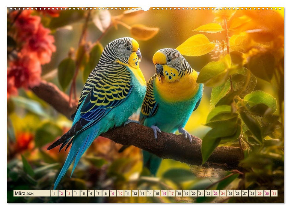 Budgies colorful and cheerful (CALVENDO wall calendar 2024) 