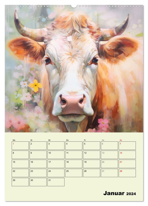 Des vaches magiques. Aquarelles parfumées de grands animaux (Calendrier mural CALVENDO 2024) 