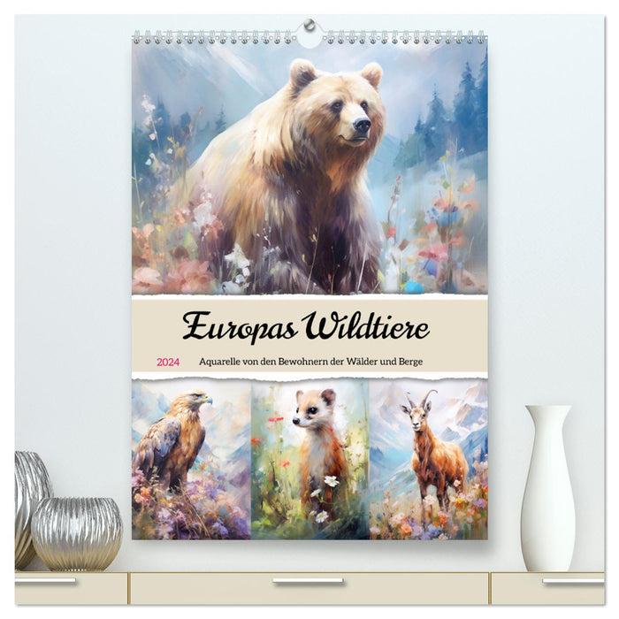 Europas Wildtiere. Aquarelle von den Bewohnern der Wälder und Berge (CALVENDO Premium Wandkalender 2024)
