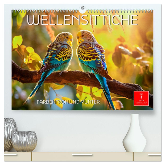 Wellensittiche farbenfroh und munter (CALVENDO Premium Wandkalender 2024)