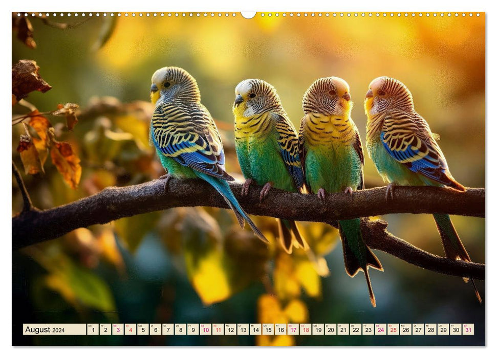 Wellensittiche farbenfroh und munter (CALVENDO Premium Wandkalender 2024)