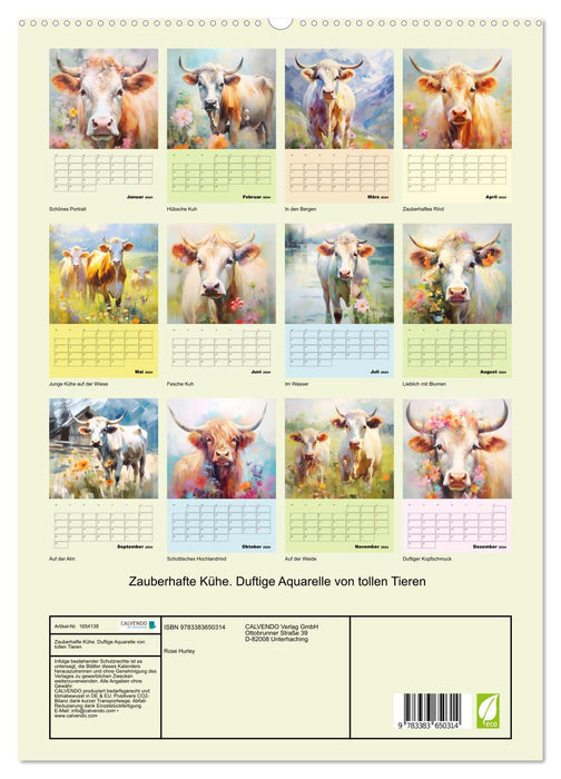 Magical cows. Fragrant watercolors of great animals (CALVENDO Premium Wall Calendar 2024) 