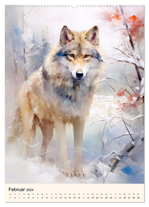 Wölfe. Zarte Aquarelle von beeindruckenden Tieren (CALVENDO Wandkalender 2024)