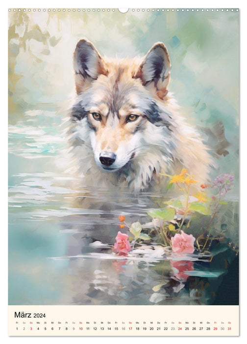 Wölfe. Zarte Aquarelle von beeindruckenden Tieren (CALVENDO Wandkalender 2024)