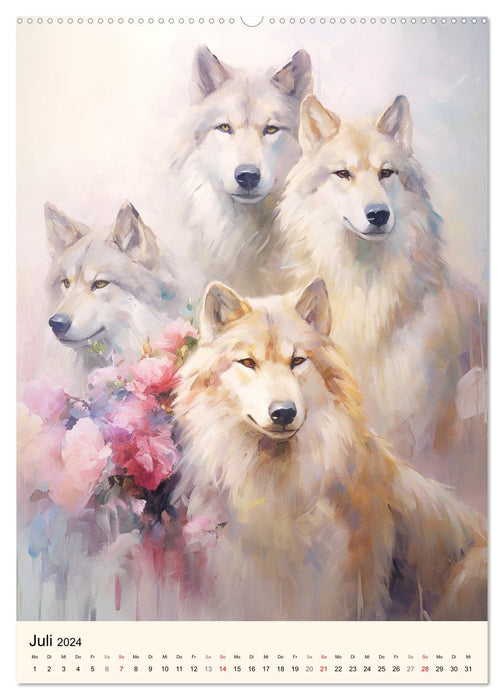 Loups. Aquarelles délicates d'animaux impressionnants (calendrier mural CALVENDO 2024) 