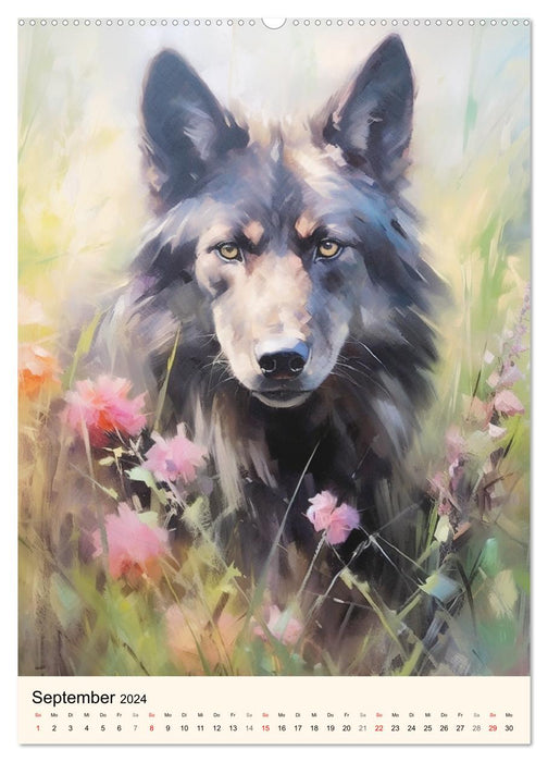 Loups. Aquarelles délicates d'animaux impressionnants (calendrier mural CALVENDO 2024) 