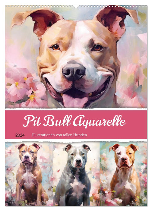 Pit Bull watercolors. Illustrations of great dogs (CALVENDO wall calendar 2024) 