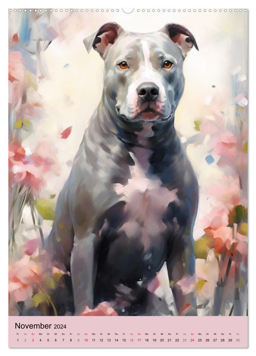 Pit Bull Aquarelle. Illustrationen von tollen Hunden (CALVENDO Wandkalender 2024)