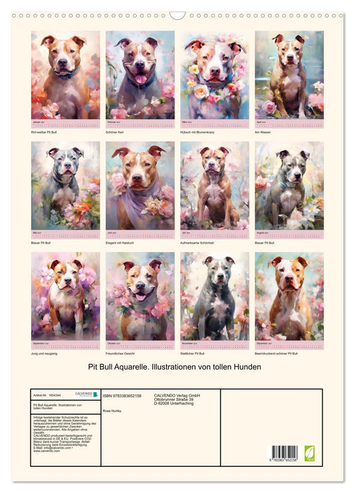Pit Bull watercolors. Illustrations of great dogs (CALVENDO wall calendar 2024) 