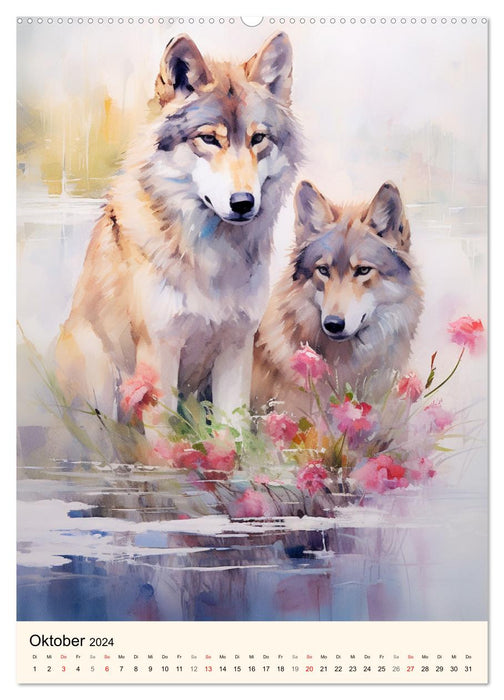Wolves. Delicate watercolors of impressive animals (CALVENDO Premium Wall Calendar 2024) 