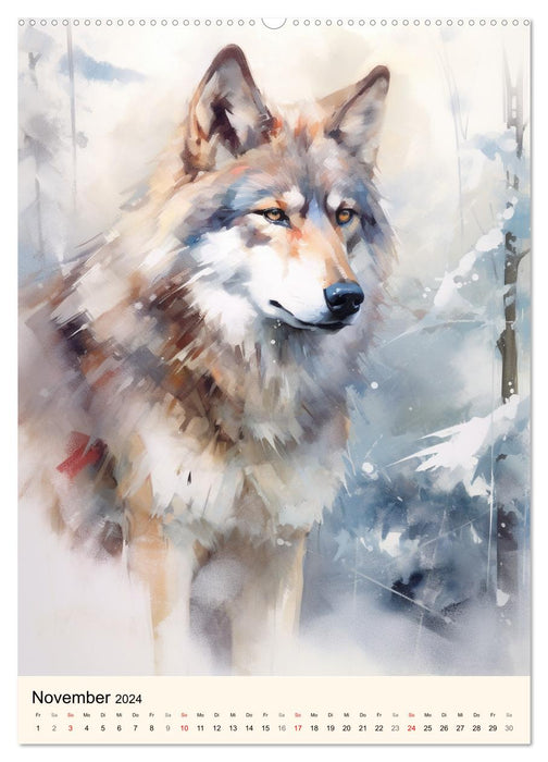 Loups. Aquarelles délicates d'animaux impressionnants (Calendrier mural CALVENDO Premium 2024) 