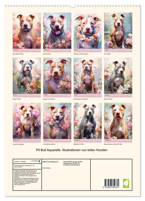 Pit Bull watercolors. Illustrations of great dogs (CALVENDO Premium Wall Calendar 2024) 