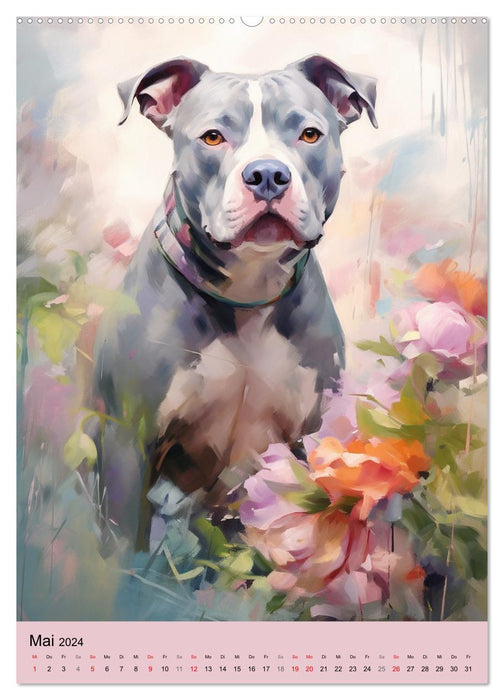 Pit Bull Aquarelle. Illustrationen von tollen Hunden (CALVENDO Premium Wandkalender 2024)