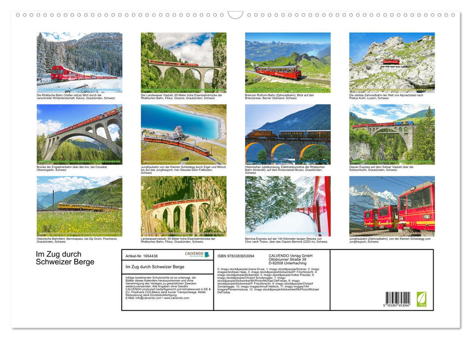 Dans le train à travers les montagnes suisses (calendrier mural CALVENDO 2024) 