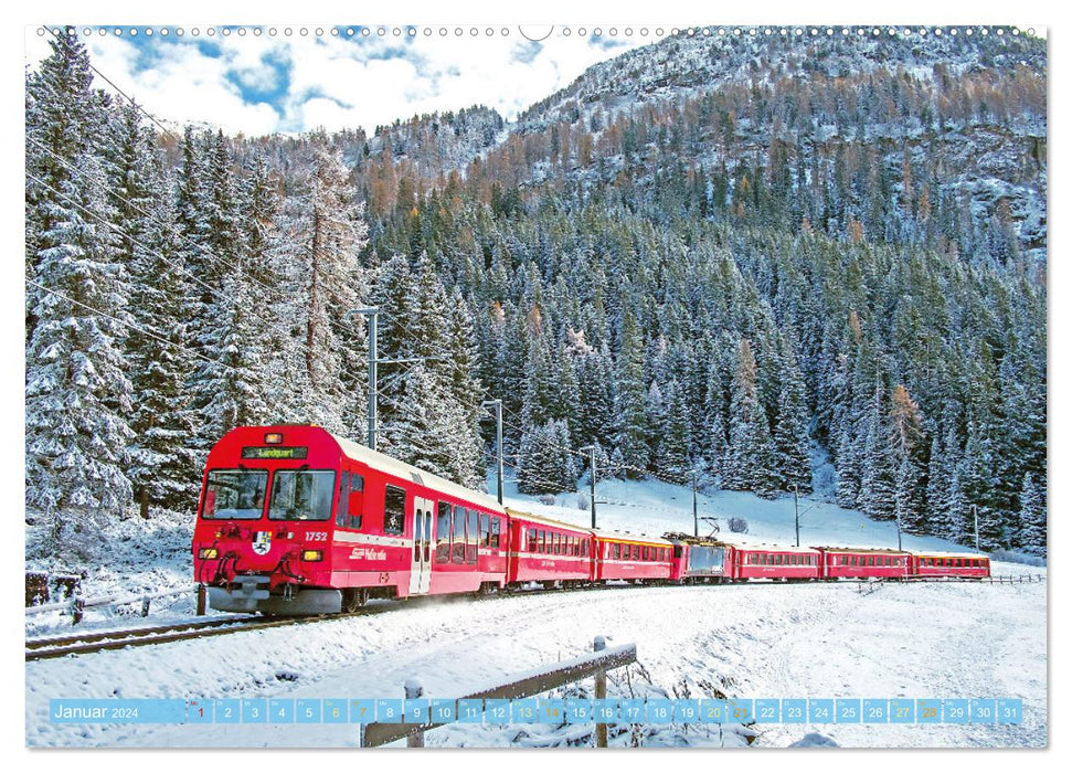 Dans le train à travers les montagnes suisses (calendrier mural CALVENDO 2024) 