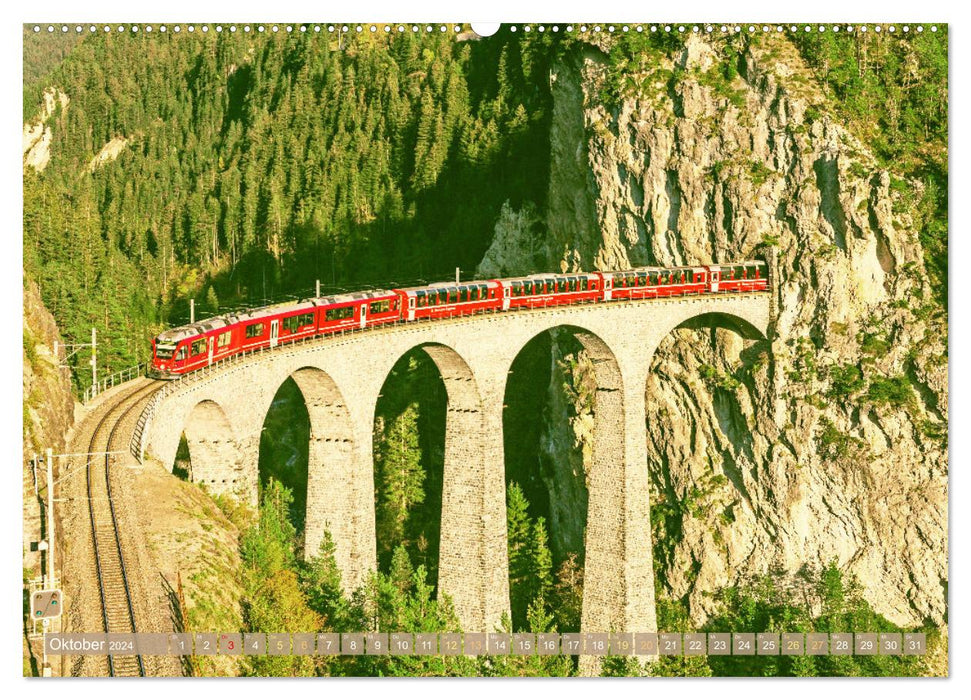 Dans le train à travers les montagnes suisses (Calendrier mural CALVENDO Premium 2024) 