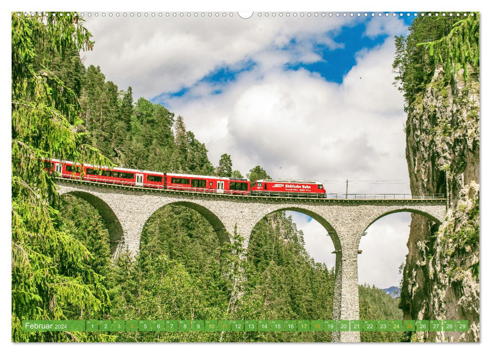 Dans le train à travers les montagnes suisses (Calendrier mural CALVENDO Premium 2024) 