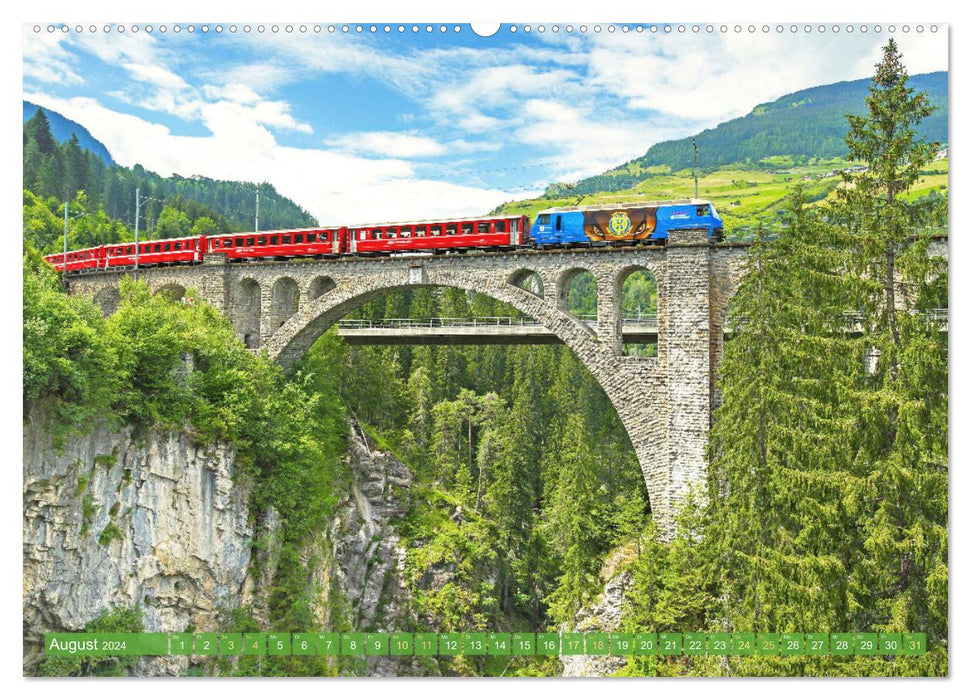 Dans le train à travers les montagnes suisses (Calendrier mural CALVENDO Premium 2024) 