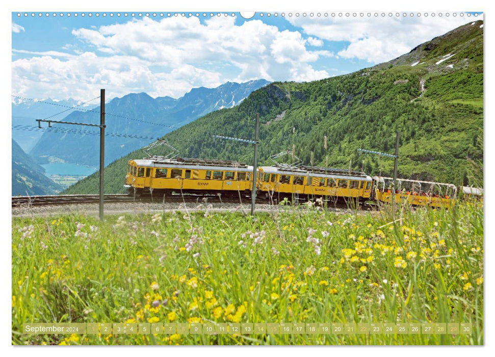 Dans le train à travers les montagnes suisses (Calendrier mural CALVENDO Premium 2024) 