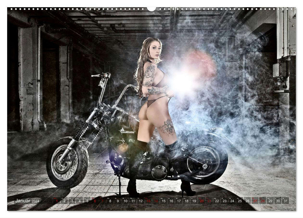 Motorräder und Sexy Girls (CALVENDO Premium Wandkalender 2024)