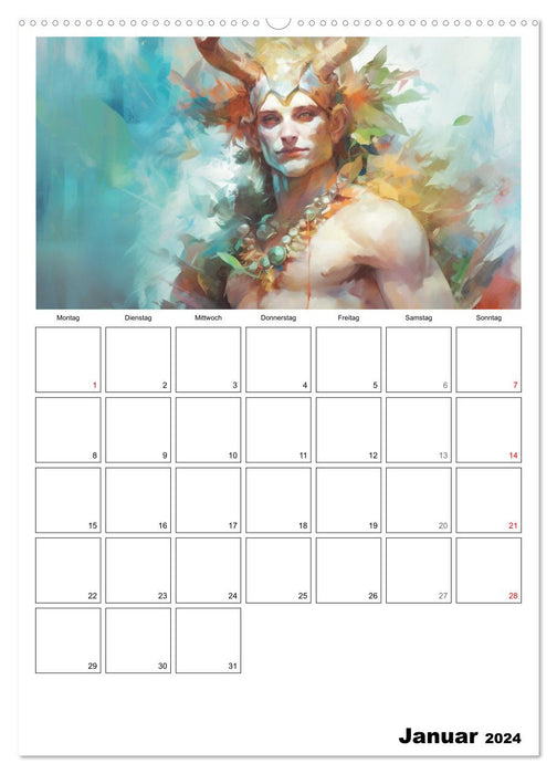 Der göttliche Planer. Aquarelle von antiken griechischen Göttern (CALVENDO Premium Wandkalender 2024)