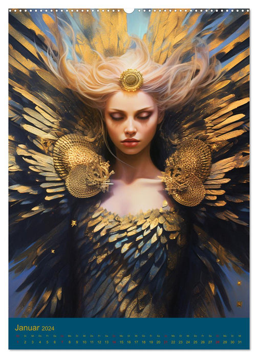 Engel. Goldverzierte Schönheiten in zeitloser Eleganz (CALVENDO Premium Wandkalender 2024)