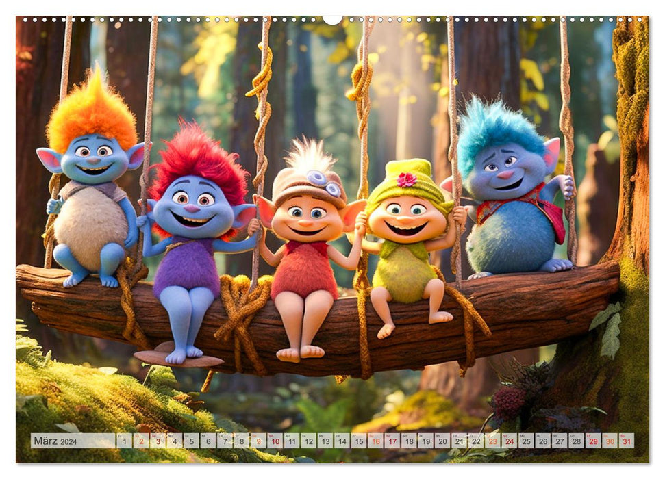 The colorful world of trolls (CALVENDO Premium Wall Calendar 2024) 