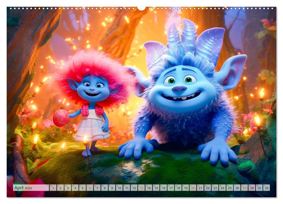 Le monde coloré des trolls (Calendrier mural CALVENDO Premium 2024) 