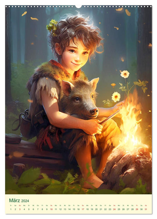 Dans la forêt enchantée. Petits héros au pays des druides magiques (Calvendo Premium Wall Calendar 2024) 
