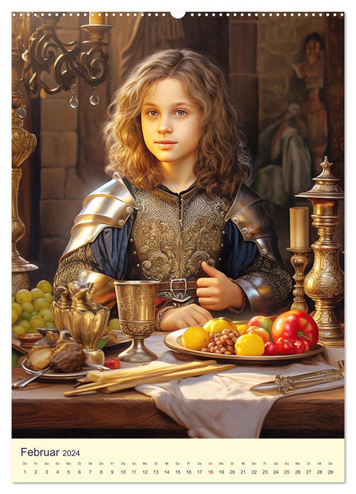 Fantaisie pour enfants. Nobles demoiselles et chevaliers du Moyen Âge (Calendrier mural CALVENDO Premium 2024) 