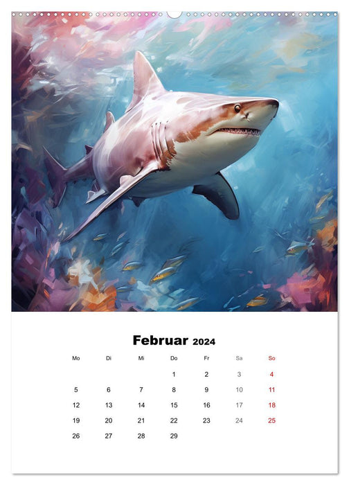 Danse des requins. Aquarelles des rois des mers (Calendrier mural CALVENDO 2024) 