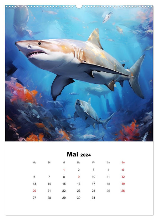 Tanz der Haie. Aquarelle von den Königen der Meere (CALVENDO Wandkalender 2024)