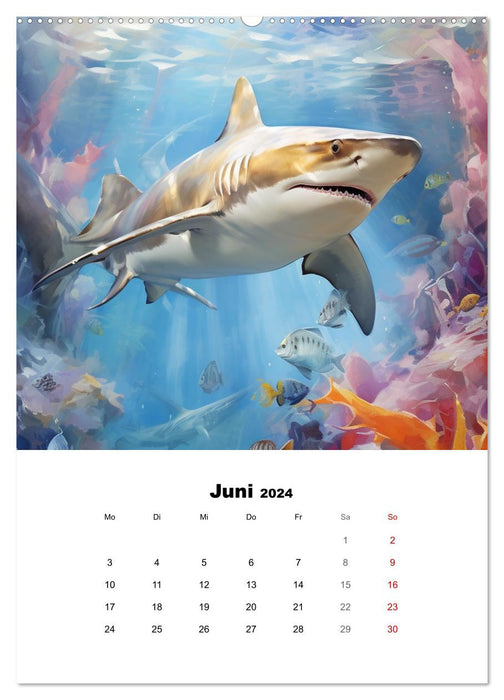 Danse des requins. Aquarelles des rois des mers (Calendrier mural CALVENDO Premium 2024) 