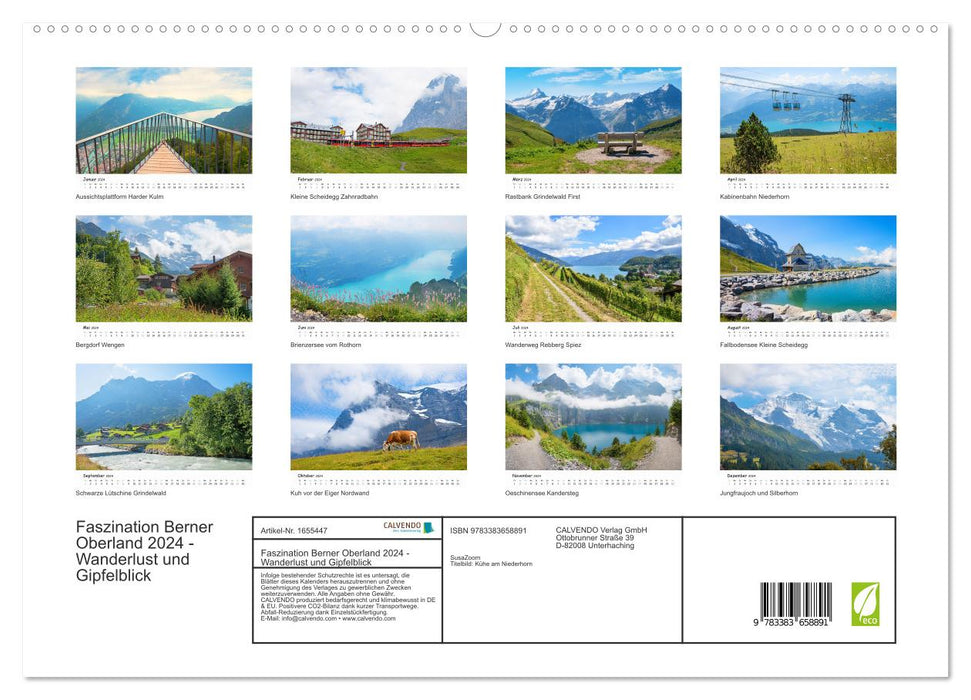 Faszination Berner Oberland 2024 - Wanderlust und Gipfelblick (CALVENDO Premium Wandkalender 2024)