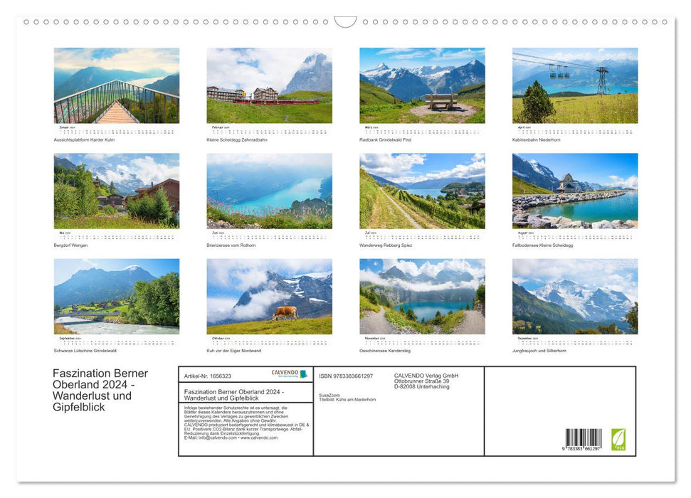 Fascination de l'Oberland bernois 2024 - envie de voyager et vues des sommets (calendrier mural CALVENDO 2024) 