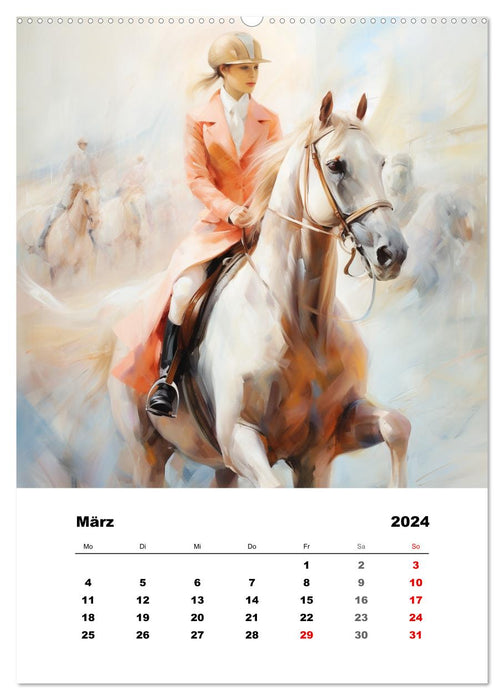 À cheval. Avec des aquarelles équestres au fil des saisons (Calendrier mural CALVENDO Premium 2024) 