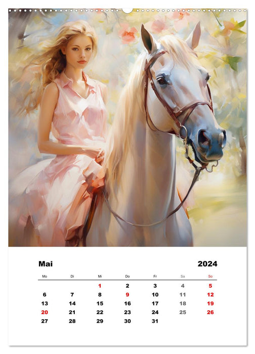On horseback. With equestrian watercolors through the seasons (CALVENDO Premium Wall Calendar 2024) 