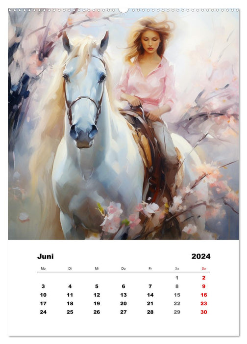 À cheval. Avec des aquarelles équestres au fil des saisons (Calendrier mural CALVENDO Premium 2024) 
