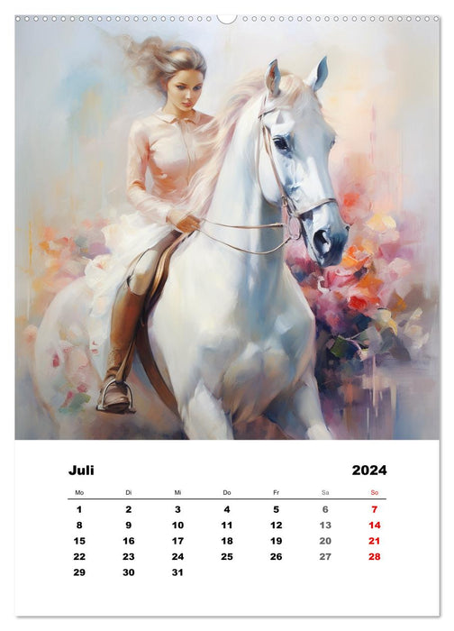 Hoch zu Ross. Mit Reiter-Aquarellen durch die Jahreszeiten (CALVENDO Premium Wandkalender 2024)