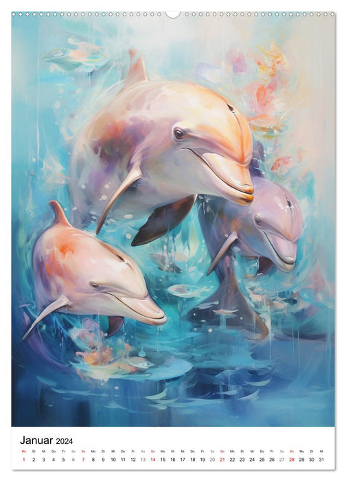 Magical dolphins. Watercolors of fun and games in the waves (CALVENDO wall calendar 2024) 