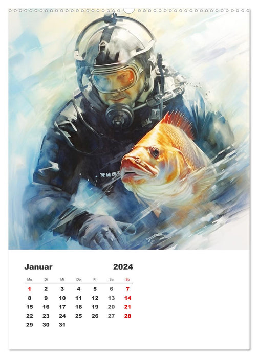 Diving in the eternal blue. A watercolor journey into the depths of the sea (CALVENDO wall calendar 2024) 