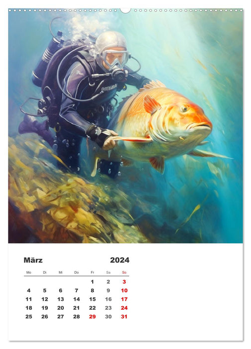 Diving in the eternal blue. A watercolor journey into the depths of the sea (CALVENDO wall calendar 2024) 