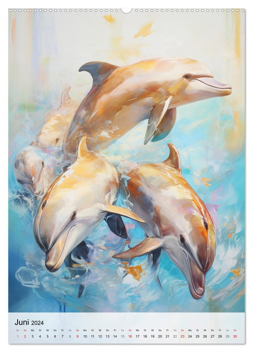 Zauberhafte Delfine. Aquarelle von Spiel und Spaß in den Wellen (CALVENDO Premium Wandkalender 2024)
