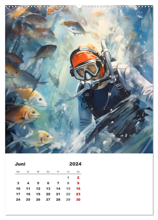 Tauchen im ewigen Blau. Eine Aquarell-Reise in die Tiefen der Meere (CALVENDO Premium Wandkalender 2024)