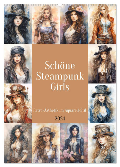Beautiful steampunk girls. Retro aesthetics in watercolor style (CALVENDO wall calendar 2024) 