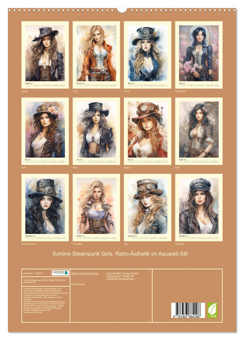 Beautiful steampunk girls. Retro aesthetics in watercolor style (CALVENDO Premium Wall Calendar 2024) 