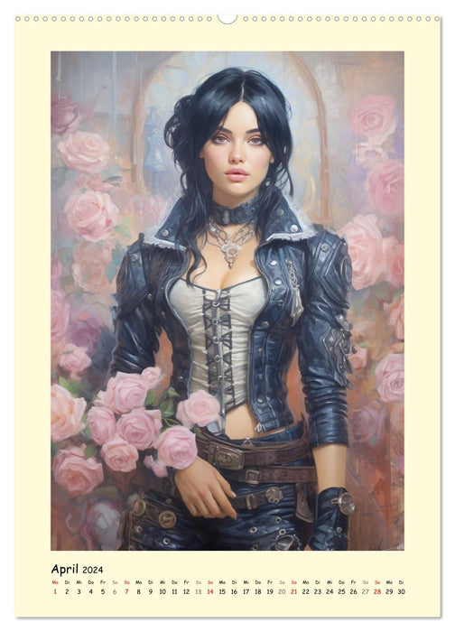 Belles filles steampunk. Esthétique rétro dans un style aquarelle (Calendrier mural CALVENDO Premium 2024) 