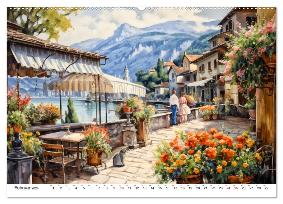 Southern Alpine flair - lakes, mountains and fantasy cities (CALVENDO Premium Wall Calendar 2024) 