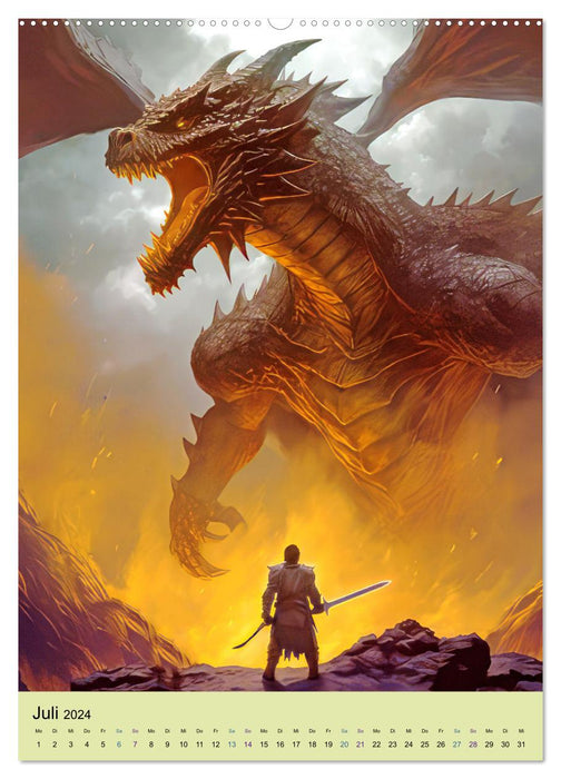 Dragon fight and knight honor (CALVENDO Premium Wall Calendar 2024) 